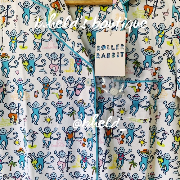 Roller Rabbit Palm Beach Monkey Polo Pajamas in Multi Monkey Sz Small S New NWT - Picture 6 of 16